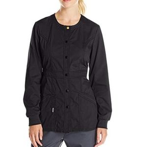 Code happy black snap front scrub jacket M
